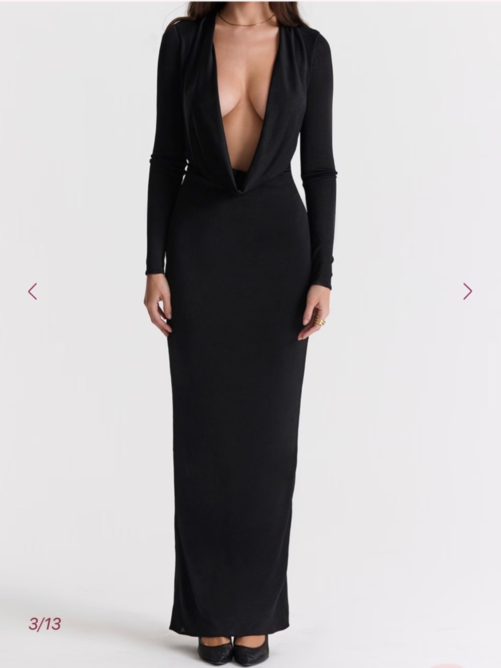 House of CB Black Plunge Long Sleeve Maxi Dress - Picture 3 of 3